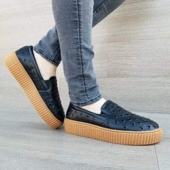 Black Creeper Slip on Sneakers w/ Metal Rings - Picture 3 of 7